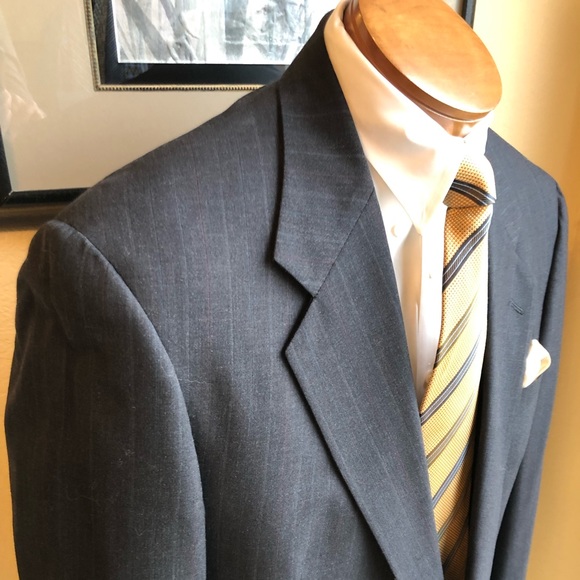 Hart Schaffner & Marx Famous Barr 2 Piece Dark Gray Pinstripe Wool Suit Size 43L - Picture 7 of 16